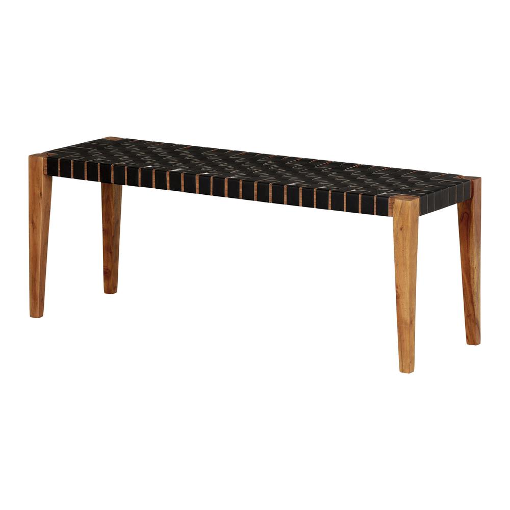 Balka Woven Leather Bench, Matte Black. Picture 1