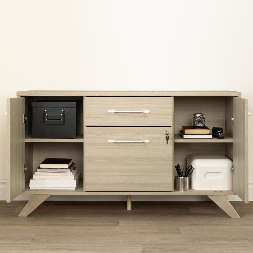 Helsy 2-Drawer Credenza with Doors, Soft Elm. Picture 3