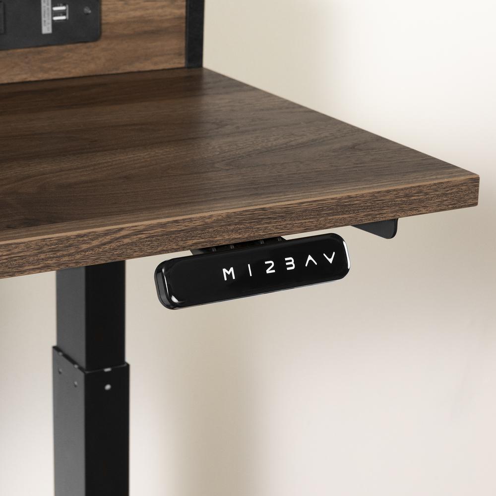 Majyta Adjustable Height Standing Desk with Built In Power Bar, Natural Walnut and Matte Black. Picture 3