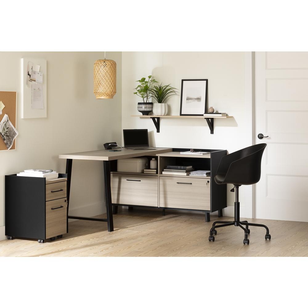 Kozack L-Shaped Desk with Power Bar, Soft Elm and Matte Black. Picture 2