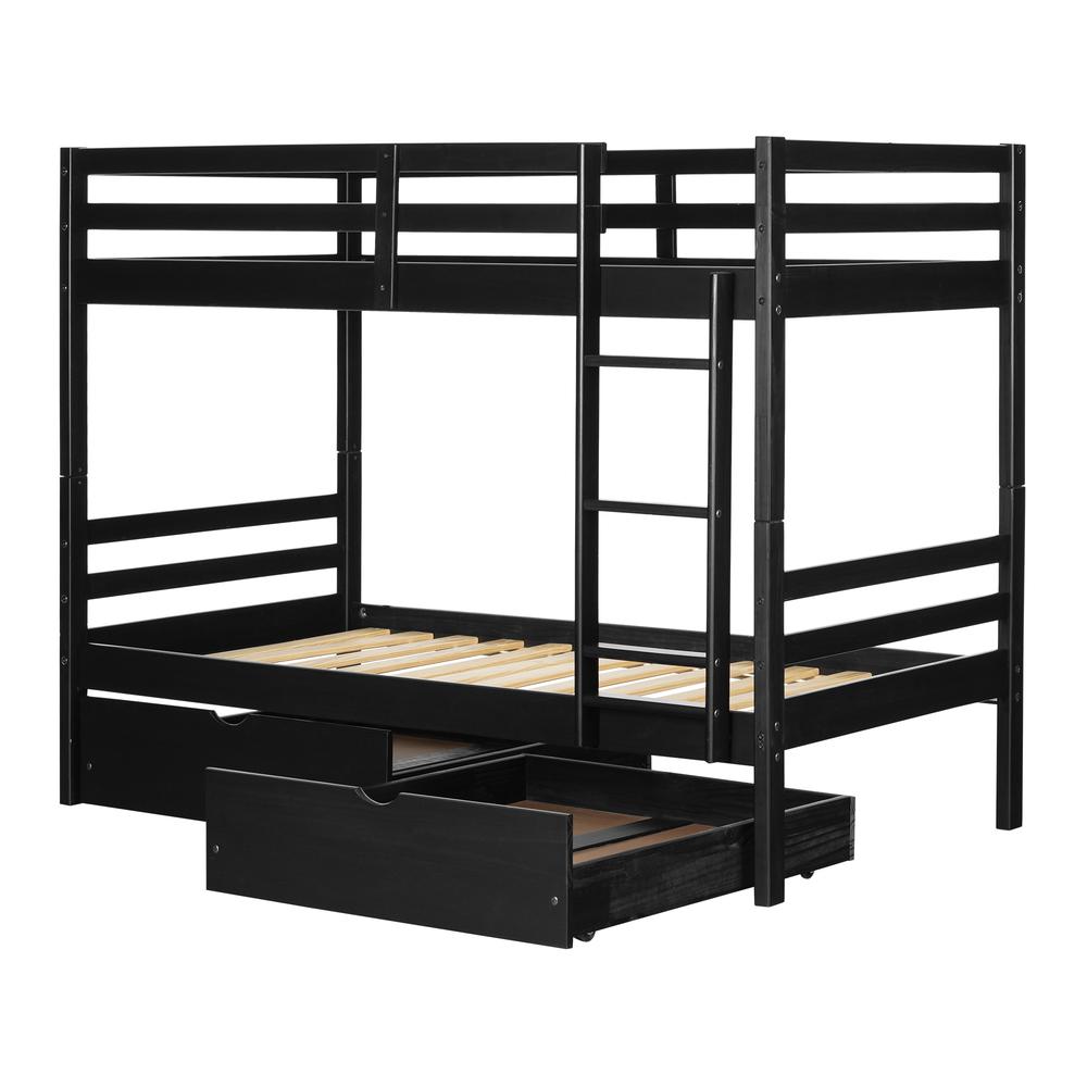 Fakto Bunk Beds and Rolling Drawers Set, Matte Black. Picture 1