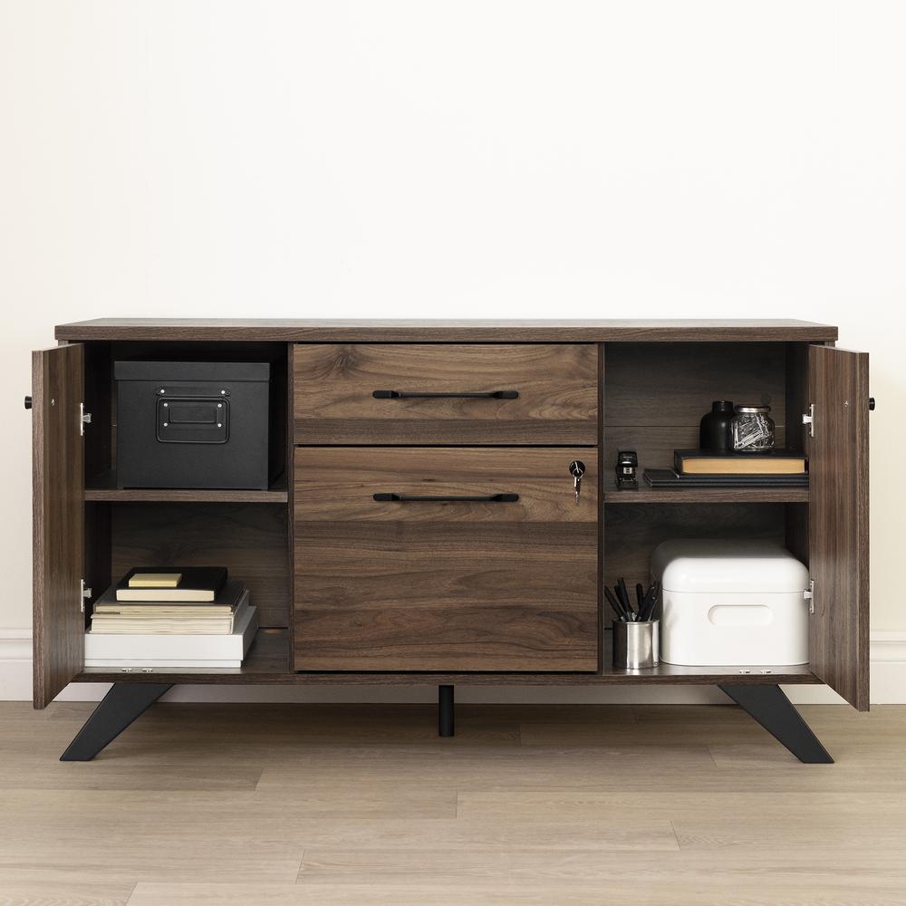Helsy 2-Drawer Credenza with Doors, Natural Walnut. Picture 3