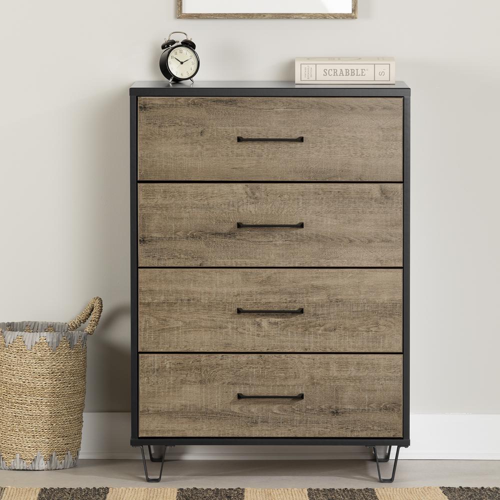 Arlen 4-Drawer Chest, Weathered Oak and Matte Black. Picture 2