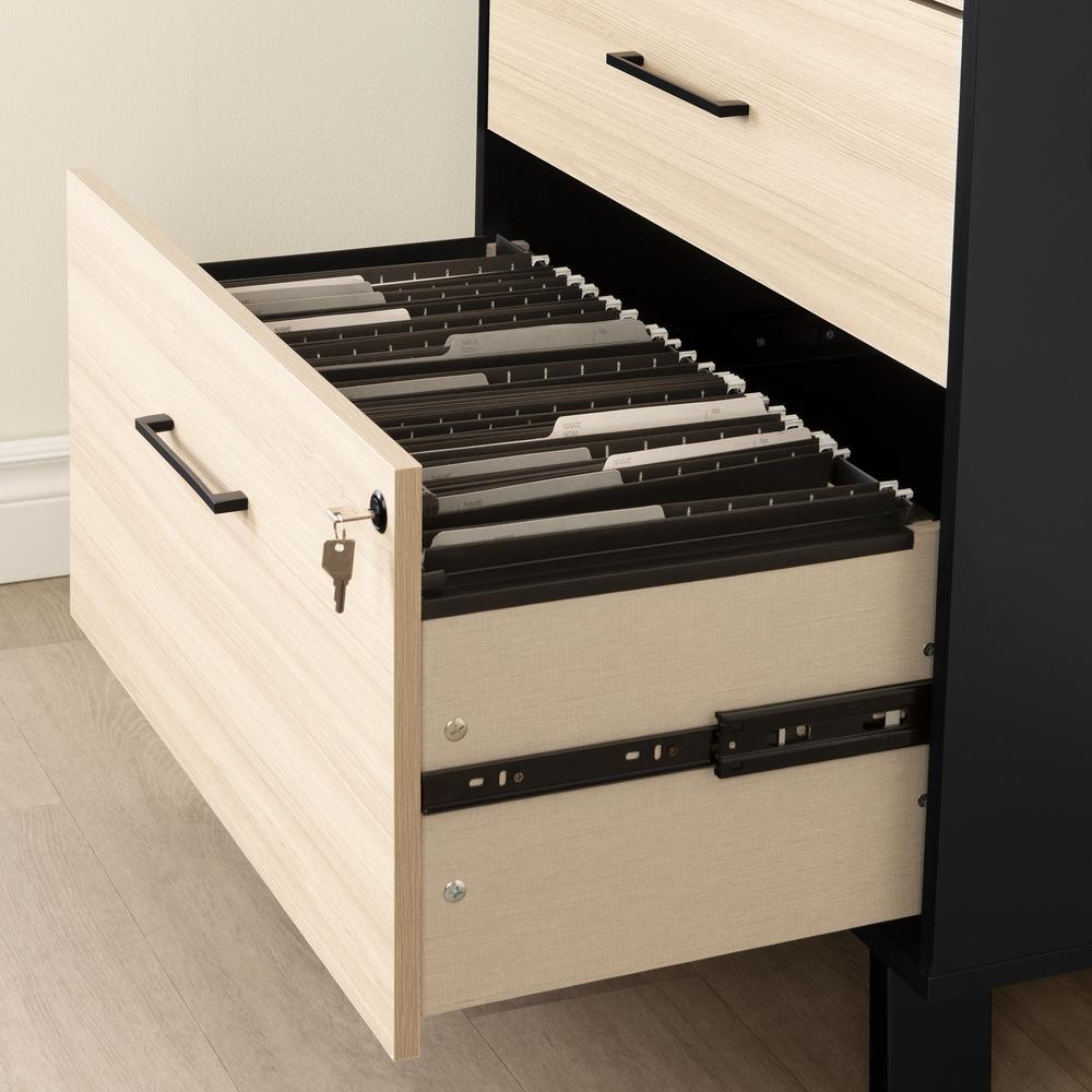 Kozack 2-Drawer File Cabinet, Soft Elm and Matte Black. Picture 5