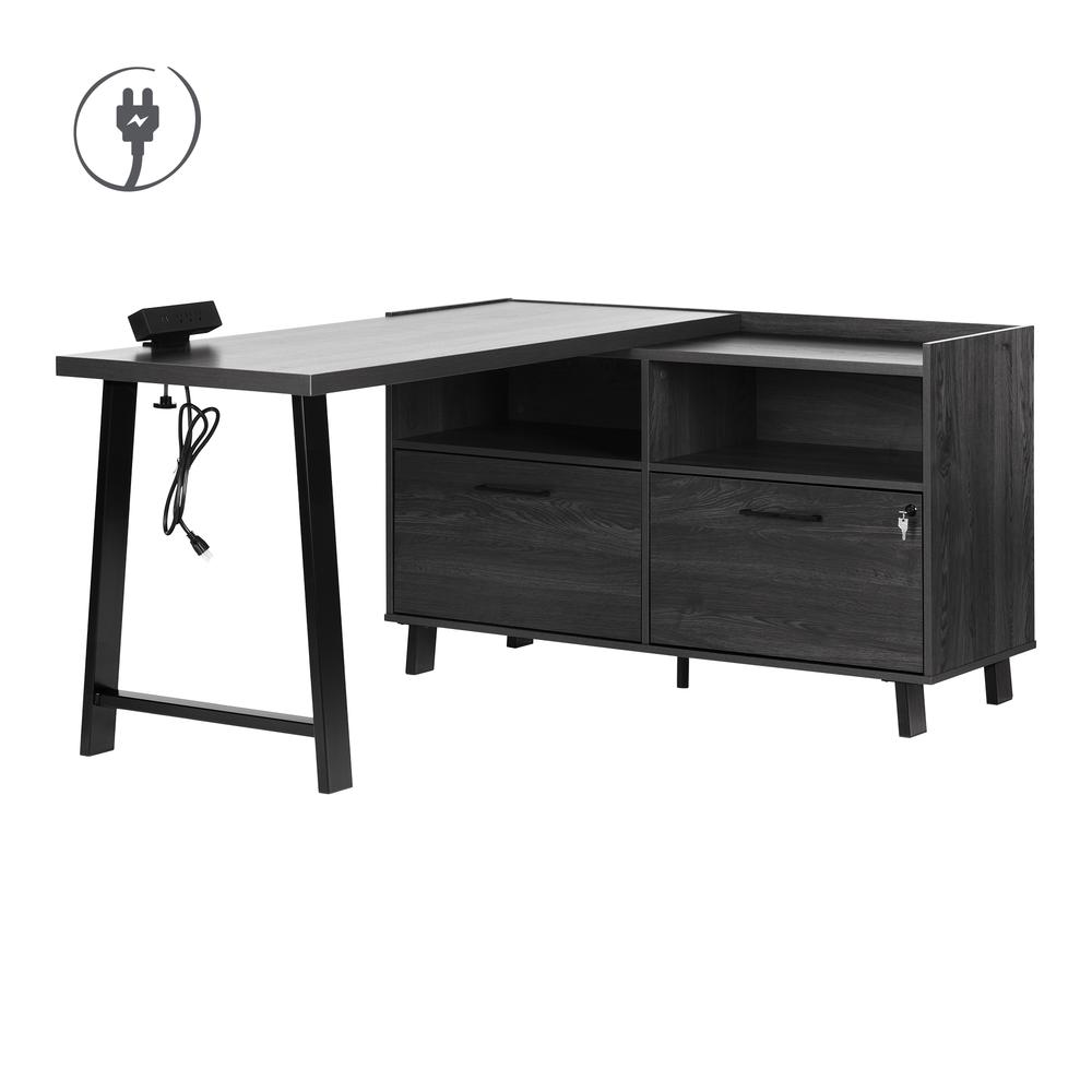 Kozack L-Shaped Desk with Power Bar, Gray Oak. Picture 1