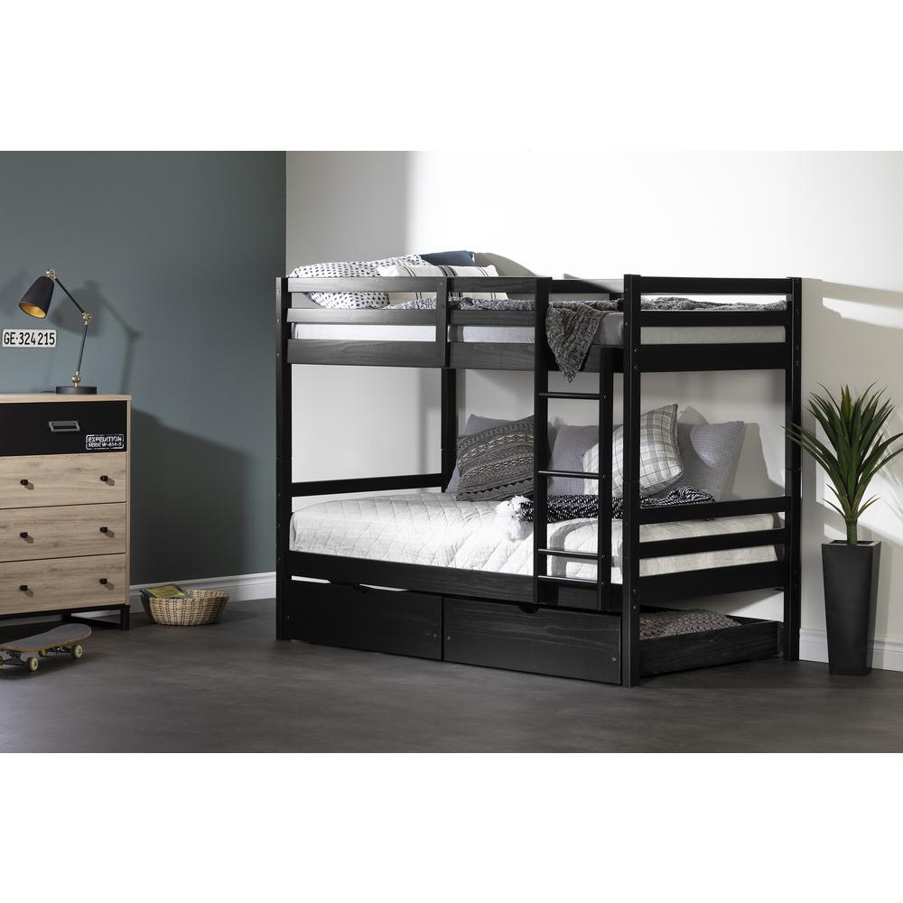 Fakto Bunk Beds and Rolling Drawers Set, Matte Black. Picture 2