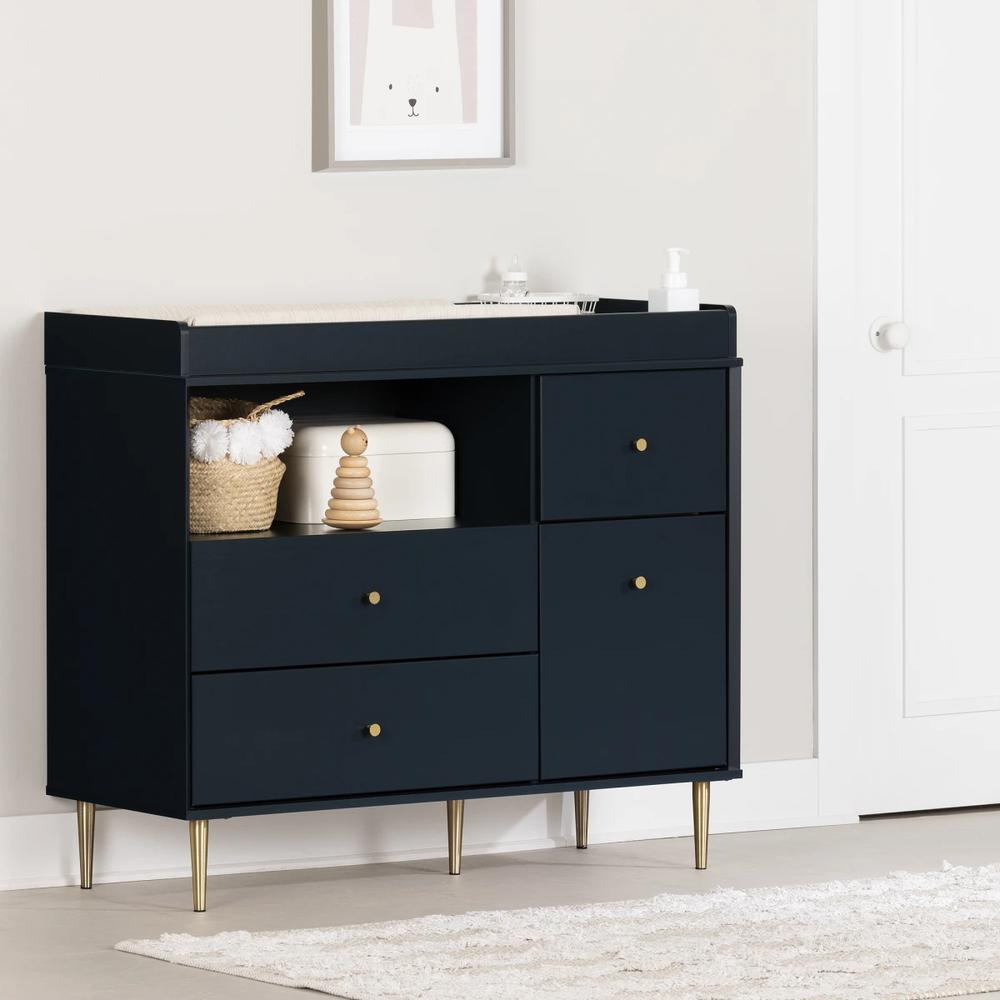 Dylane Changing Table with Drawers and Open Storage, Navy Blue. Picture 3