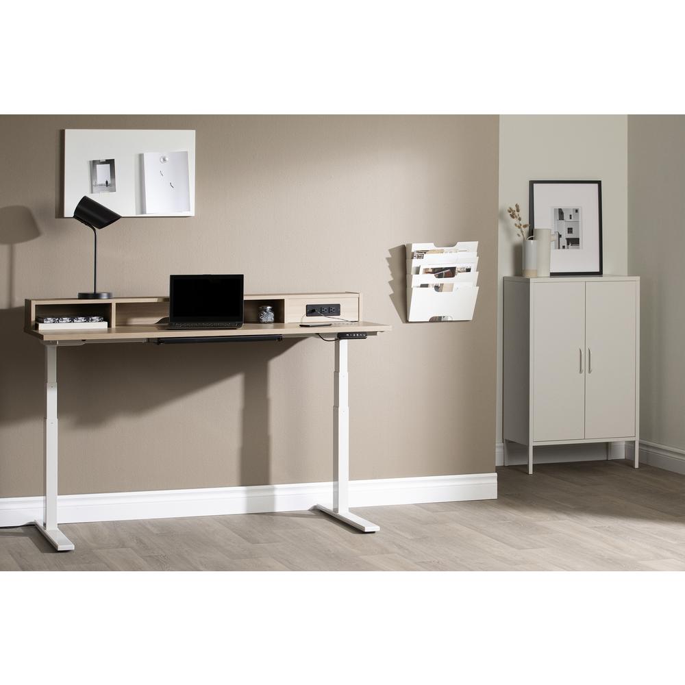 Majyta Adjustable Height Standing Desk with Built In Power Bar, Soft Elm. Picture 2
