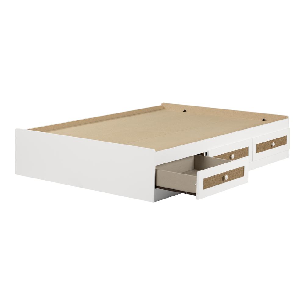 Bloom Mates Bed with 3 Drawers, White and Faux Printed Rattan. Picture 1