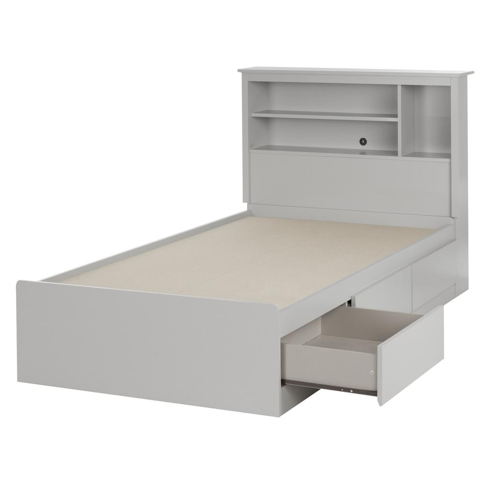 Vito Mates Bed With Bookcase Headboard Set, Soft Gray. Picture 1