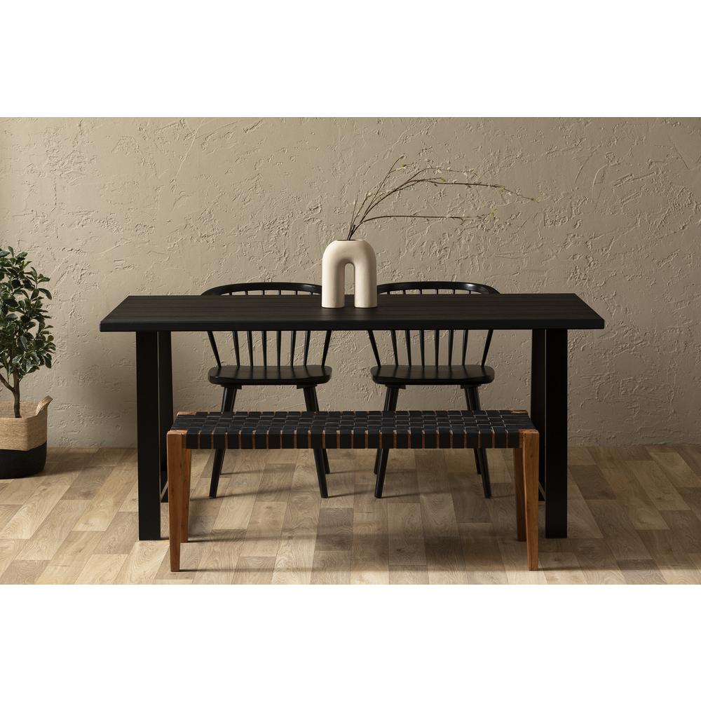 Balka Woven Leather Bench, Matte Black. Picture 2