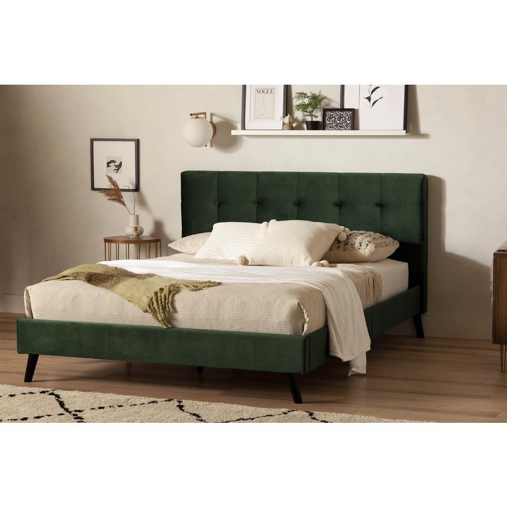 Maliza Upholstered Complete Platform Bed, Dark Green. Picture 2