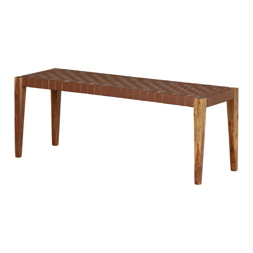 Balka Woven Leather Bench, Brown. Picture 1