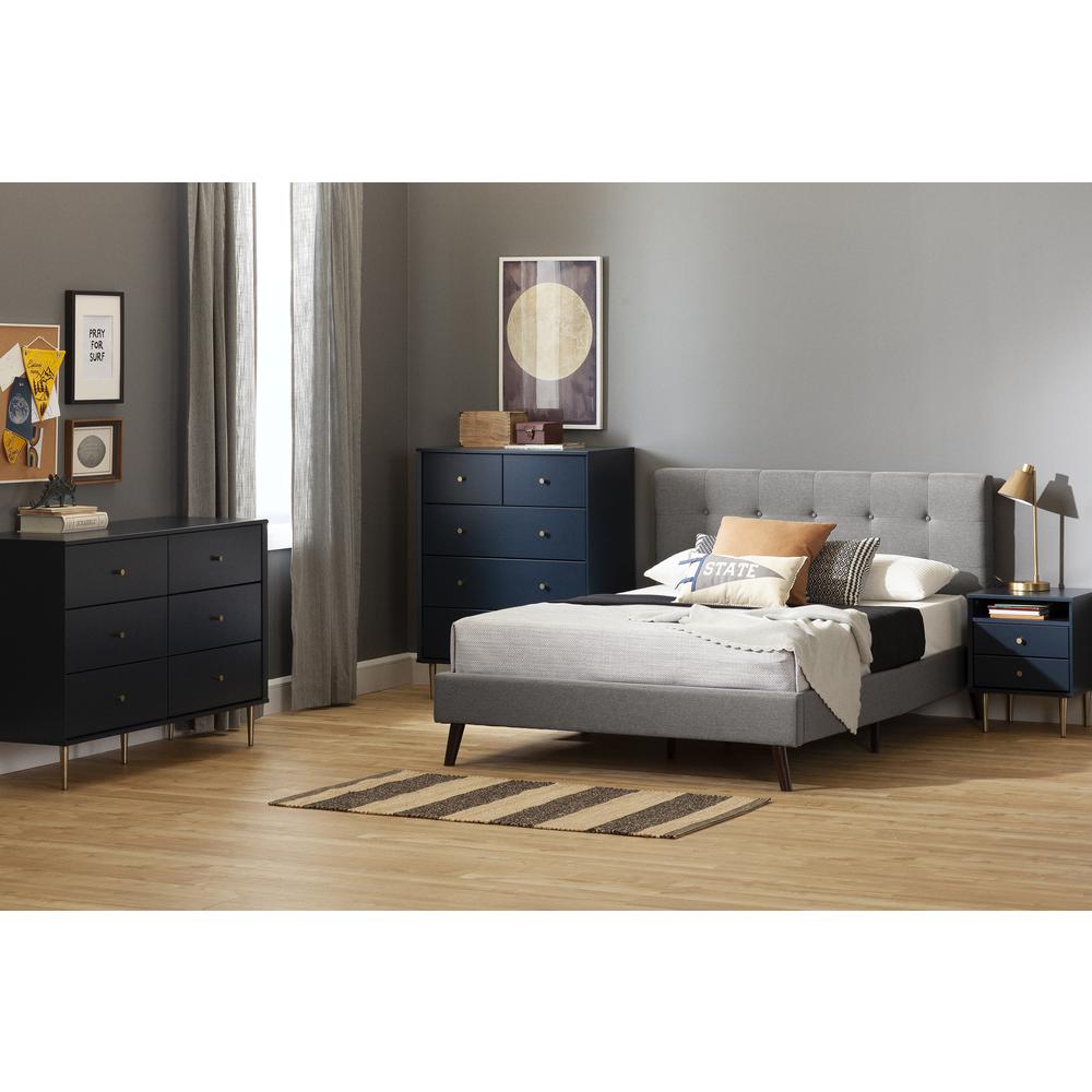 Dylane Upholstered Platform Bed and Headboard, Soft Gray. Picture 2