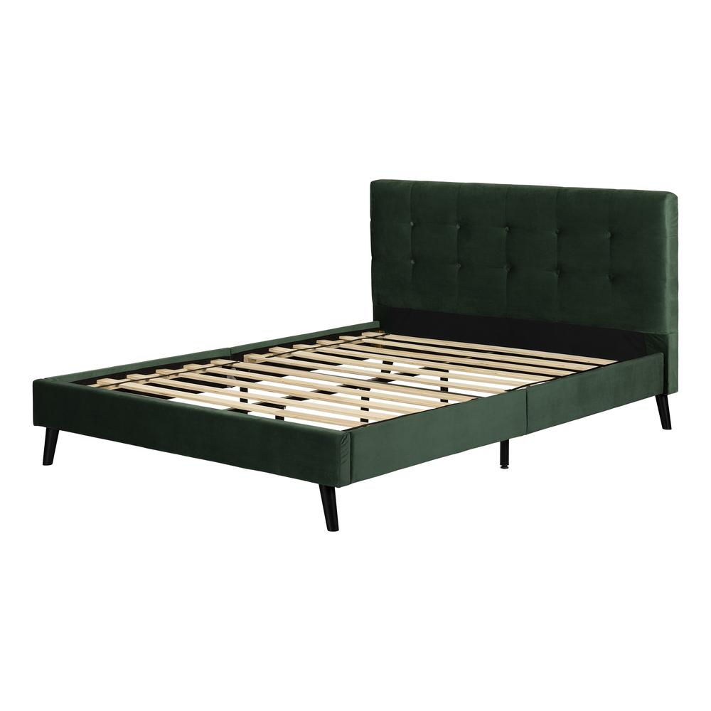 Flam Upholstered Complete Platform Bed, Dark Green. Picture 1