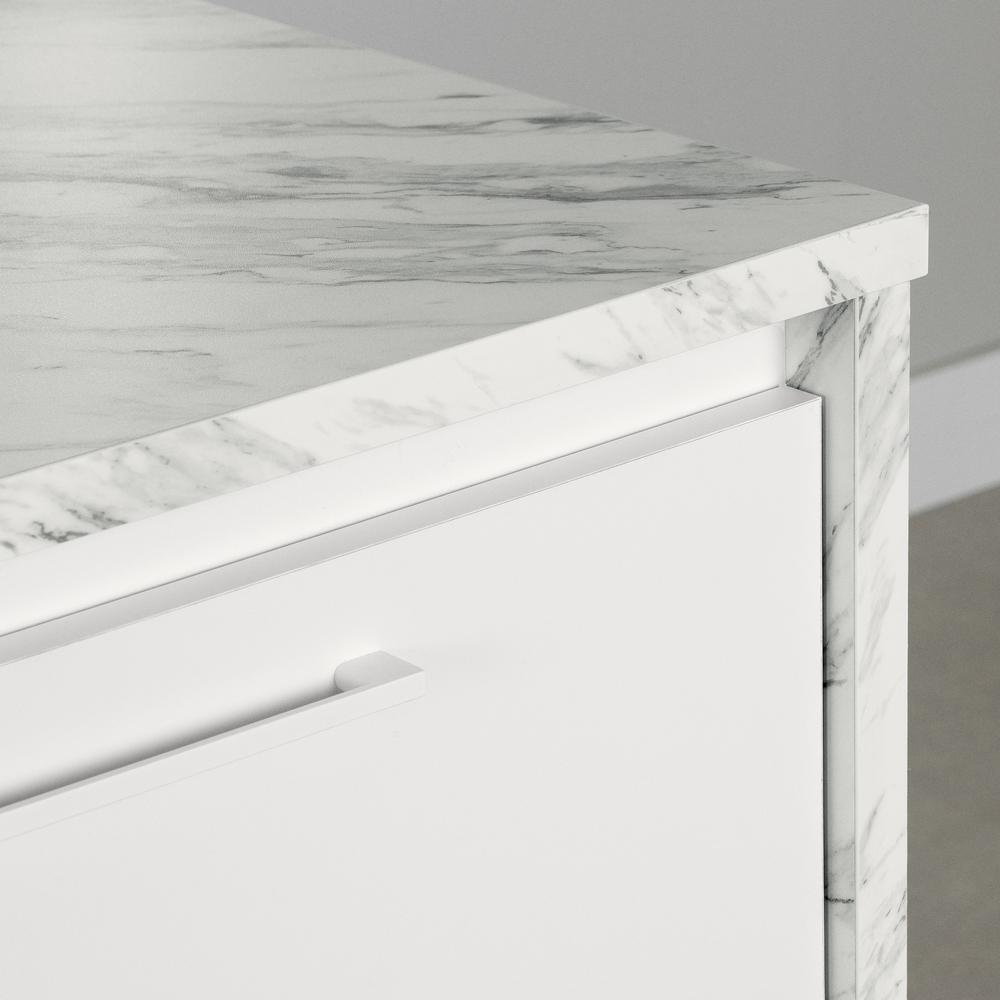 Myro Kitchen Island, Faux White Marble and White. Picture 3
