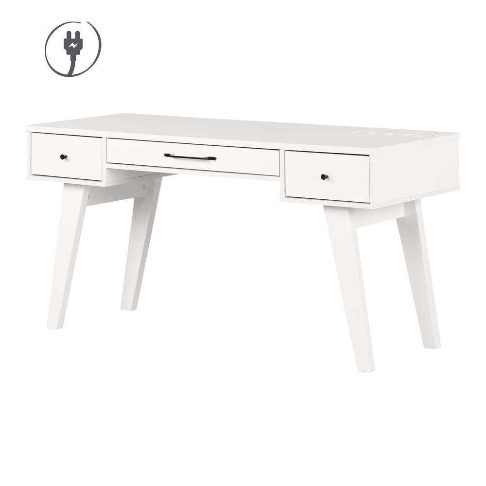 Helsy Computer Desk with Power Bar, Pure White. Picture 1