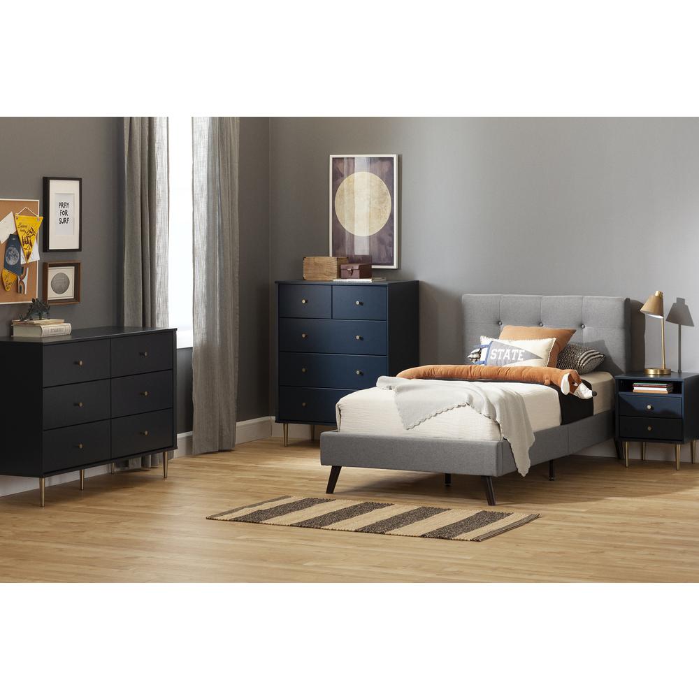 Dylane Upholstered Platform Bed and Headboard, Soft Gray. Picture 2