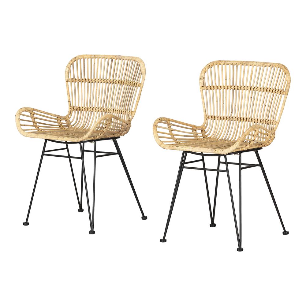 Balka Rattan Dining Chair with Armrests, Set of 2, Rattan and Black. Picture 1