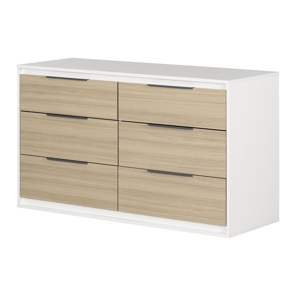 Hourra 6-Drawer Double Dresser, Soft Elm and White. Picture 1