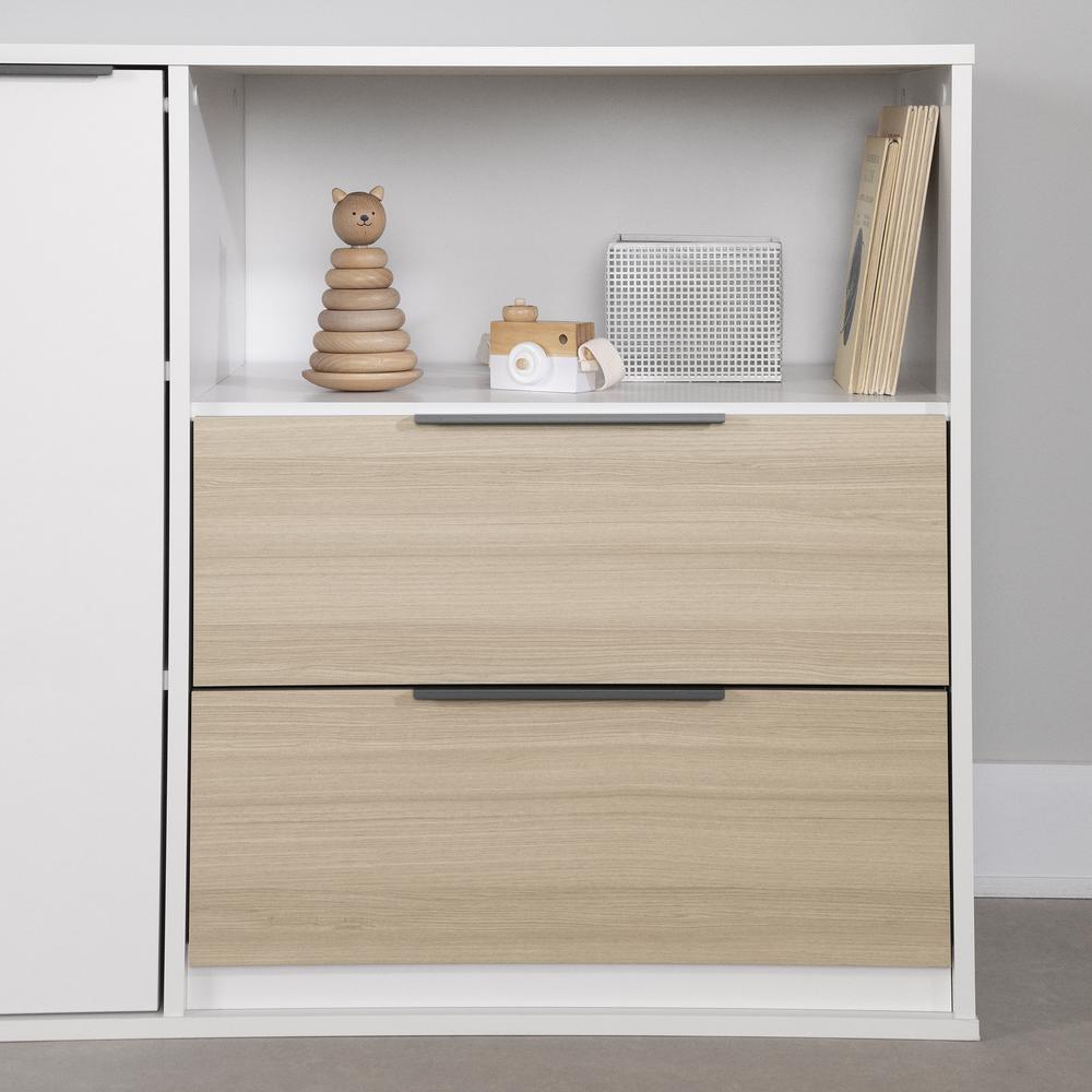 Hourra 2-Drawer Dresser with Door, Soft Elm and White. Picture 5