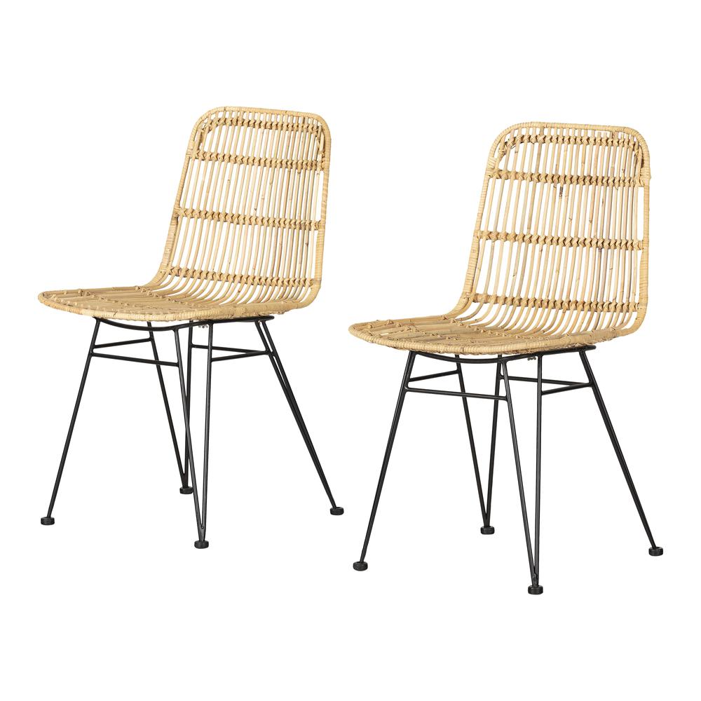Balka Rattan Dining Chair, Set of 2, Rattan and Black. Picture 1