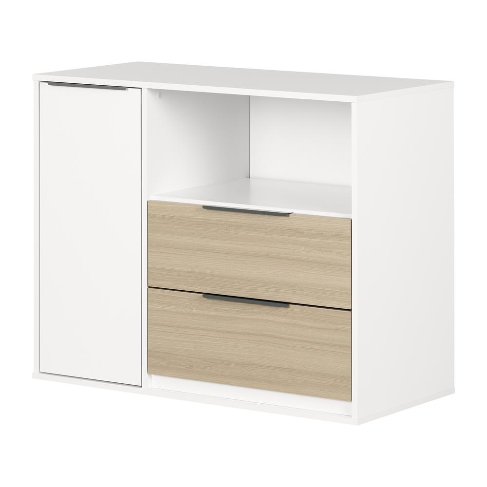Hourra 2-Drawer Dresser with Door, Soft Elm and White. Picture 1