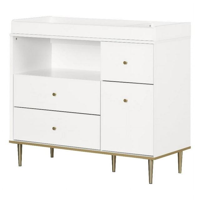 Dylane Changing Table with Drawers and Open Storage, Pure White. Picture 1