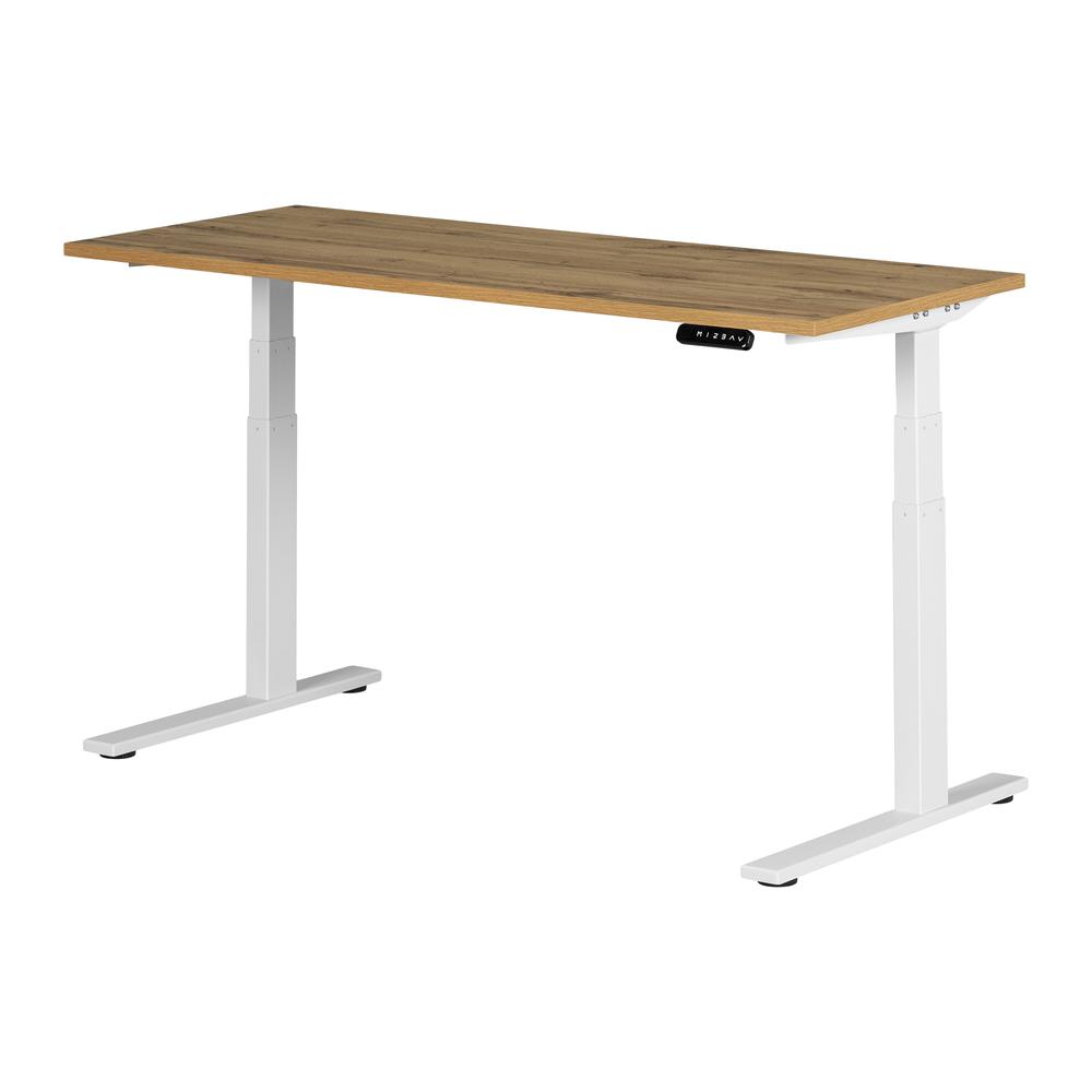 Ezra Adjustable Height Standing Desk, Nordik Oak and White. Picture 1