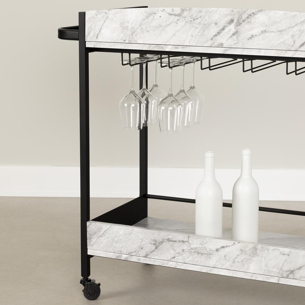 City Life Bar Cart with Wine Glass Rack, Black and Faux Carrara Marble. Picture 4