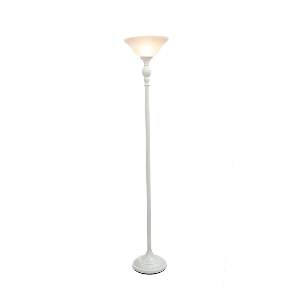 Classic 1 Light Torchiere Floor Lamp with Marbleized Glass ShadeWhite. Picture 2