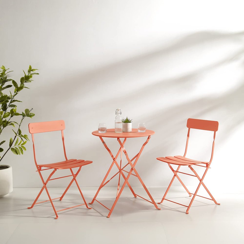 Karlee 3Pc Indoor/Outdoor Metal Bistro Set Coral - Bistro Table & 2 Chairs. Picture 3