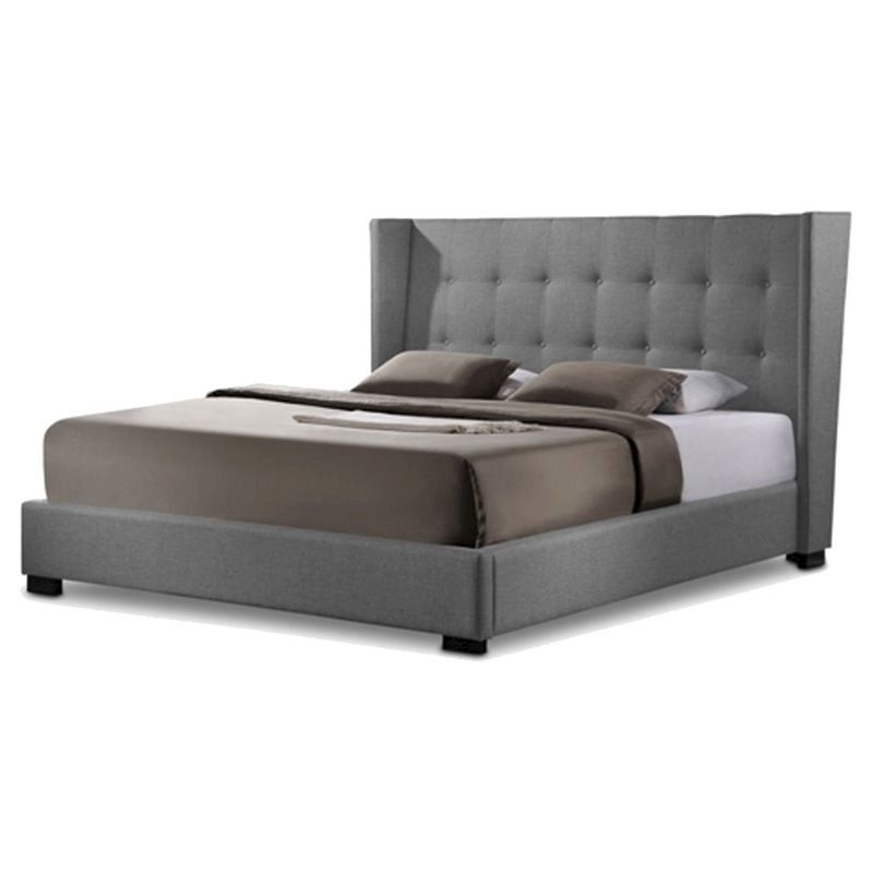 Favela Gray Linen Modern Bed with Upholstered Headboard - King Size. Picture 1