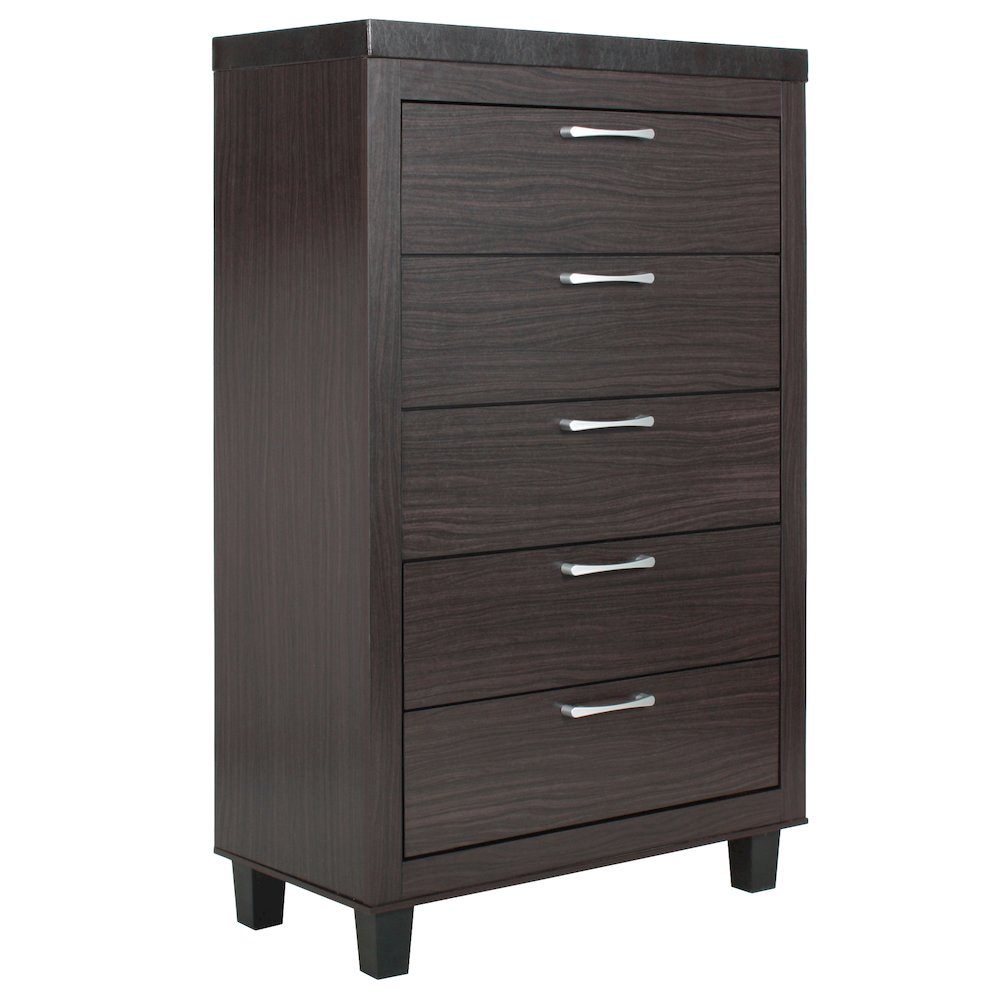 Better Home Products Elegant 5 Drawer Chest of Drawers for Bedroom in Tobacco. Picture 1