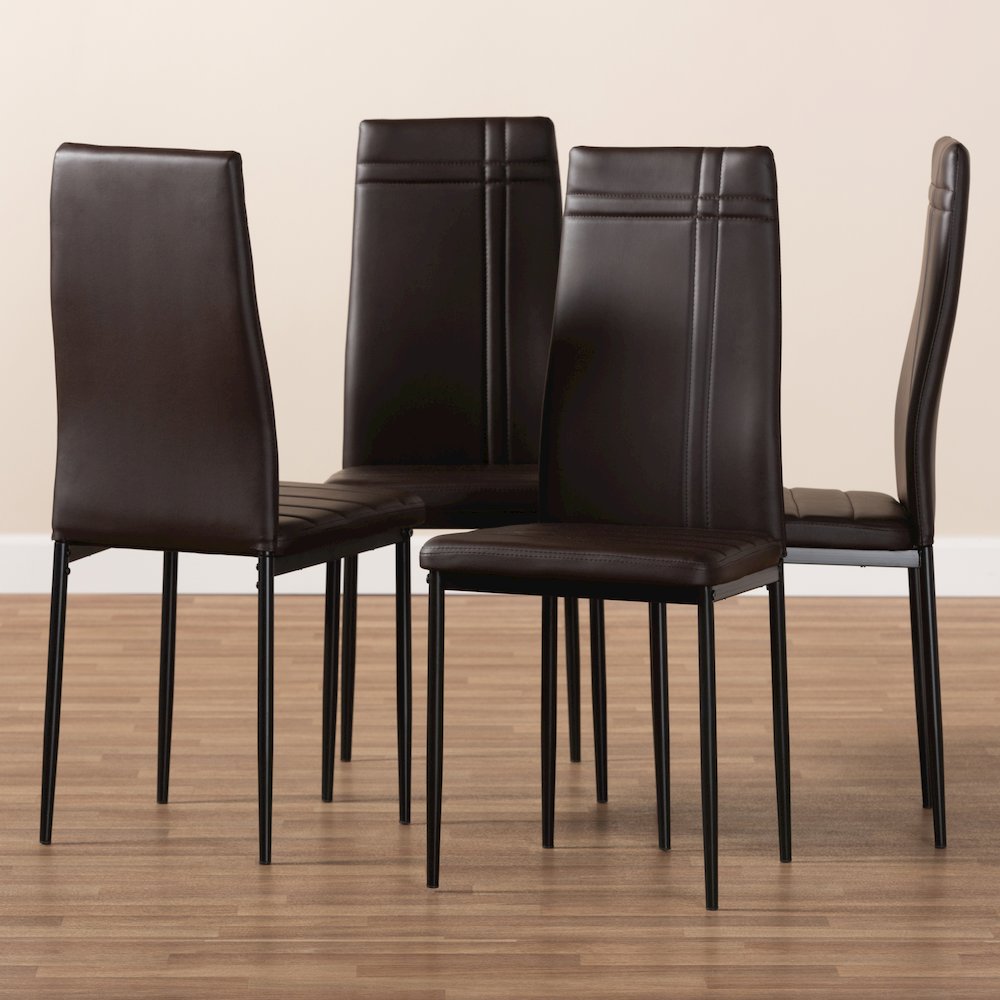 Matiese Modern and Contemporary Brown Faux Leather Upholstered Dining Chair (Set of 4). Picture 4