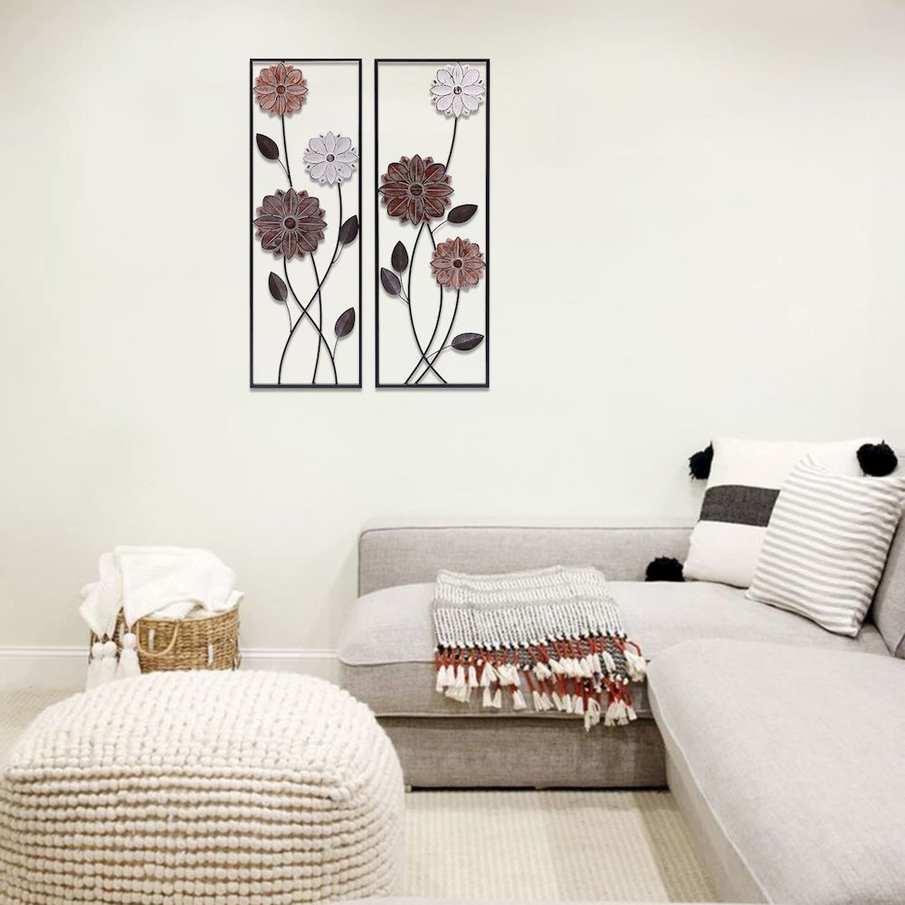 LuxenHome 2-Piece Multi-Color Metal Wildflowers Rectangular Frame Wall Decor. Picture 9