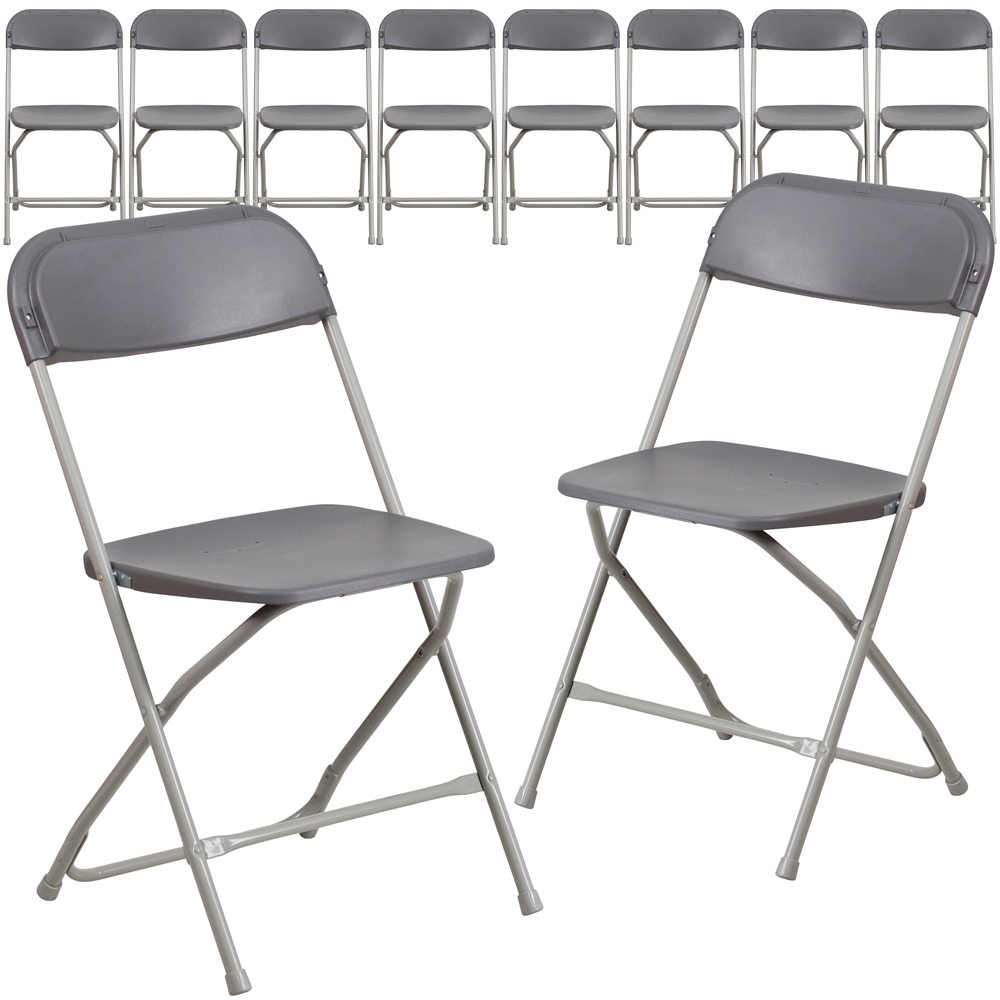 10 Pk. HERCULES Series 800 lb. Capacity Premium Grey Plastic Folding Chair. Picture 1
