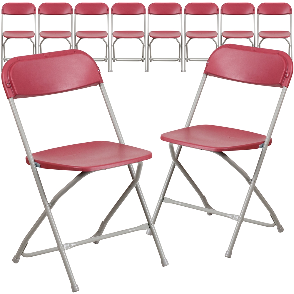 10 Pk. HERCULES Series 800 lb. Capacity Premium Red Plastic Folding Chair. Picture 1