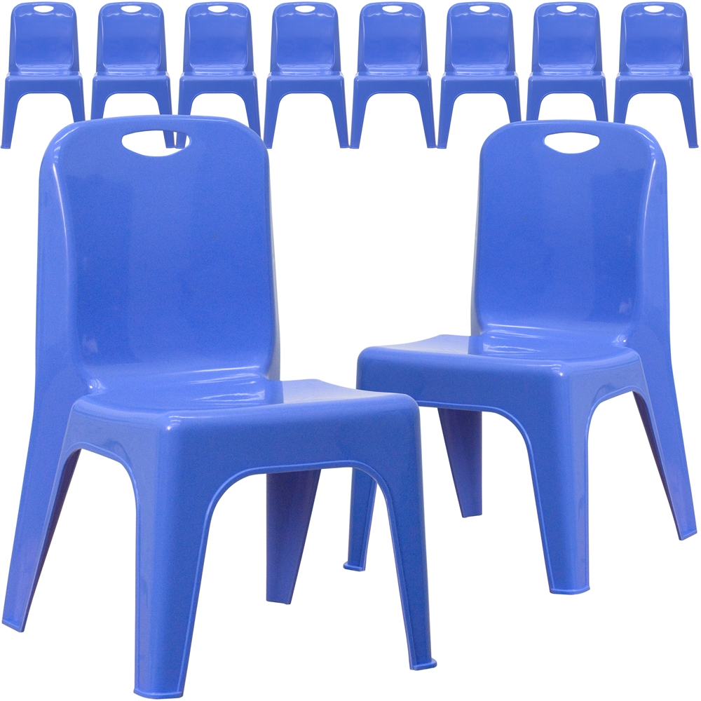 10 Pk. Blue Plastic Stackable School Chair with Carrying Handle and 11'' Seat Height. Picture 1