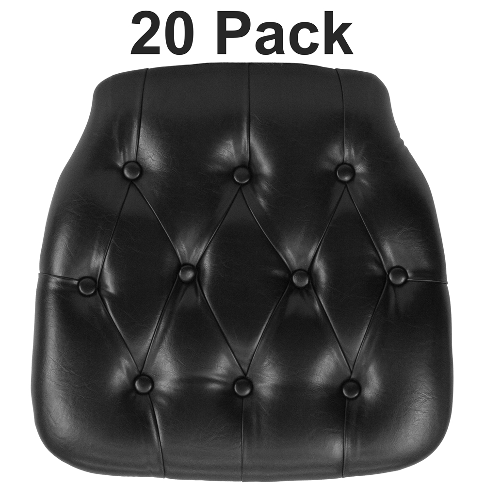 20 Pk. Hard Black Tufted Vinyl Chiavari Chair Cushion. Picture 1