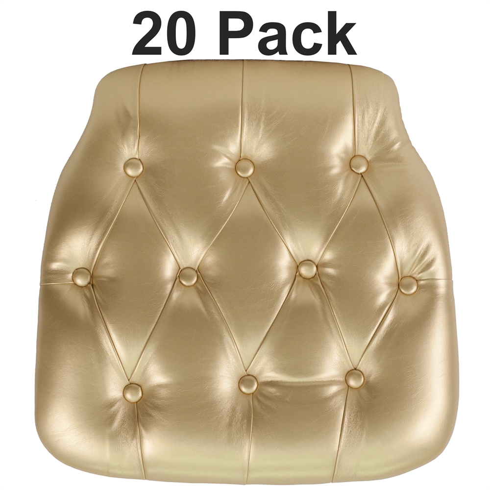 20 Pk. Hard Gold Tufted Vinyl Chiavari Chair Cushion. Picture 1