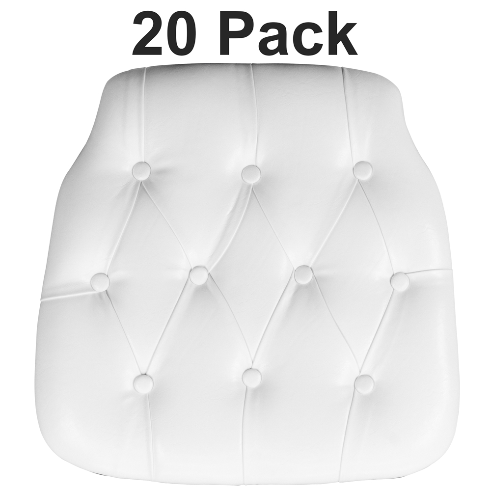 20 Pk. Hard White Tufted Vinyl Chiavari Chair Cushion. Picture 1