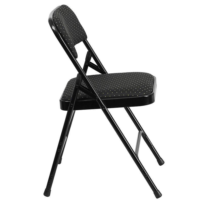 2 Pack Triple Braced & Double Hinged Black Patterned Fabric Metal Folding Chair. Picture 3