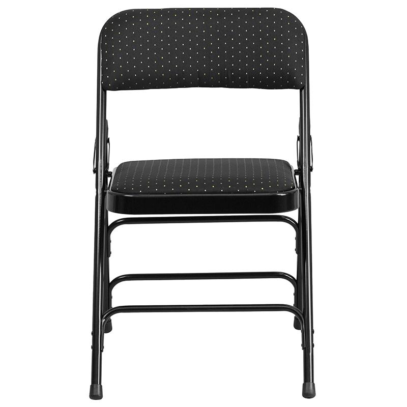 2 Pack Triple Braced & Double Hinged Black Patterned Fabric Metal Folding Chair. Picture 5