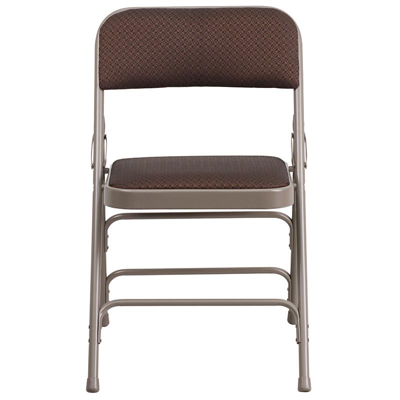 2 Pk. HERCULES Series Curved Triple Braced & Double Hinged Brown Patterned Fabric Metal Folding Chair. Picture 5
