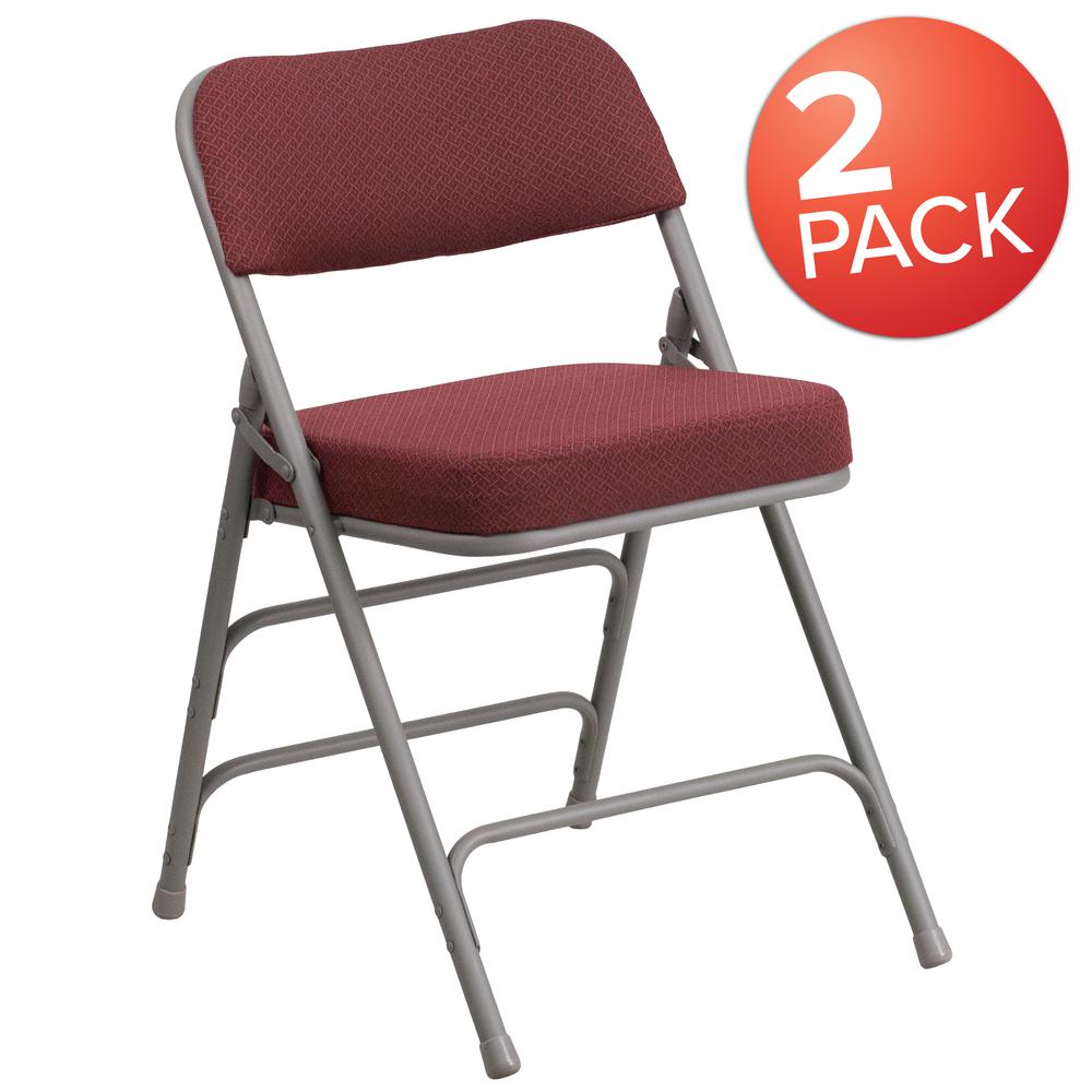 2 Pk. HERCULES Series Premium Curved Triple Braced & Double Hinged Burgundy Fabric Metal Folding Chair. Picture 2