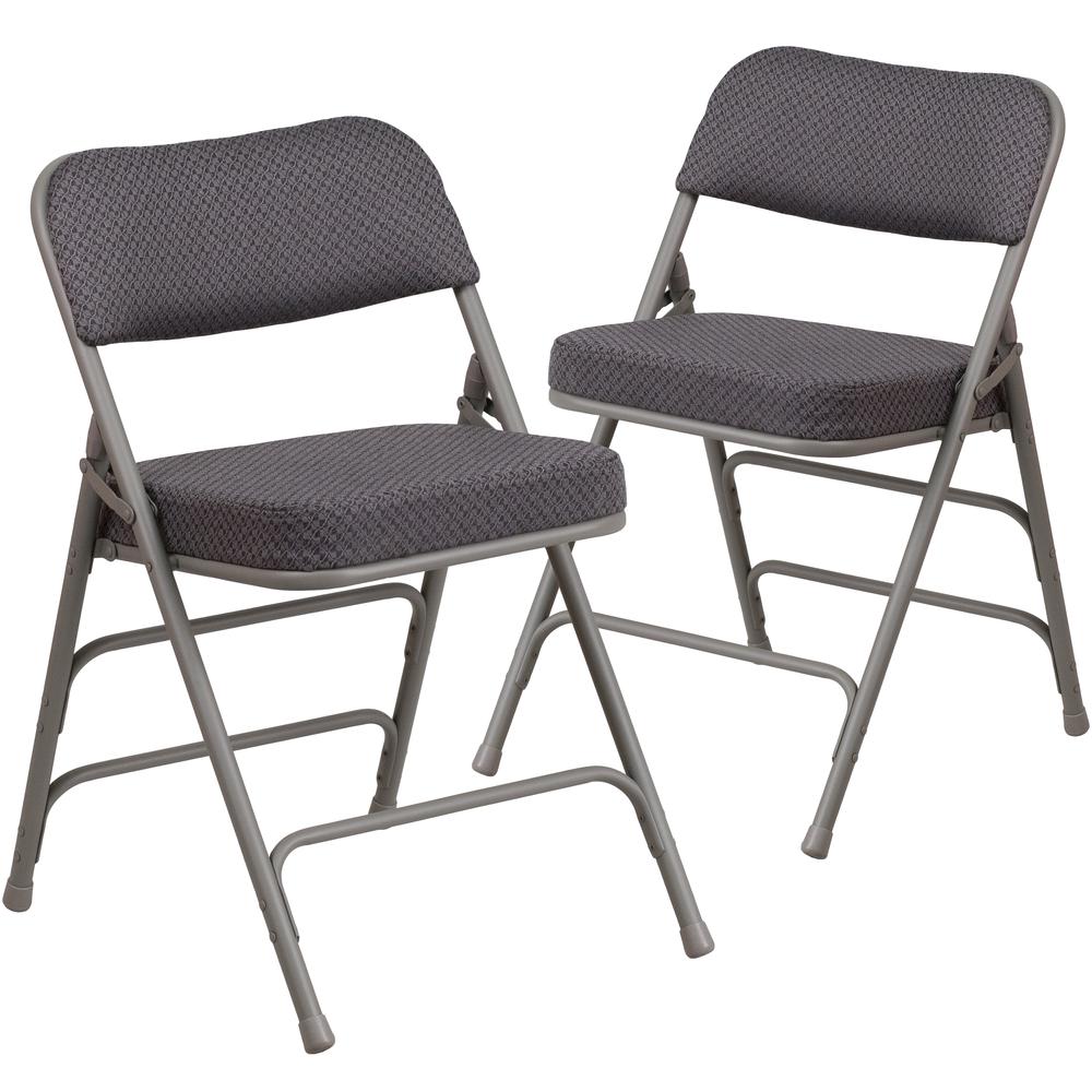 2 Pk. HERCULES Series Premium Curved Triple Braced & Double Hinged Gray Fabric Metal Folding Chair. Picture 3