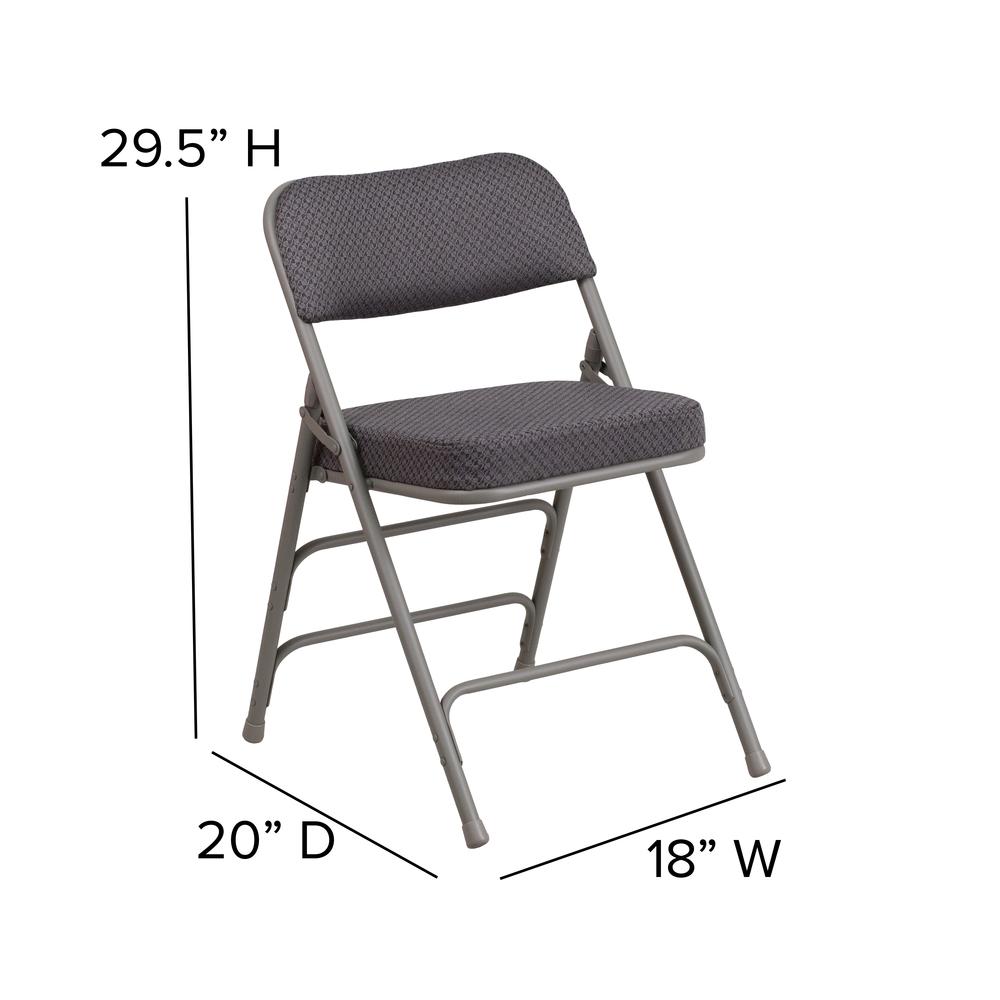 2 Pk. HERCULES Series Premium Curved Triple Braced & Double Hinged Gray Fabric Metal Folding Chair. Picture 8