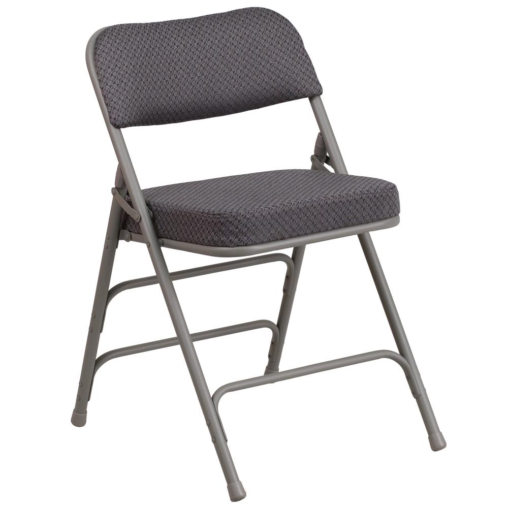 2 Pk. HERCULES Series Premium Curved Triple Braced & Double Hinged Gray Fabric Metal Folding Chair. Picture 11