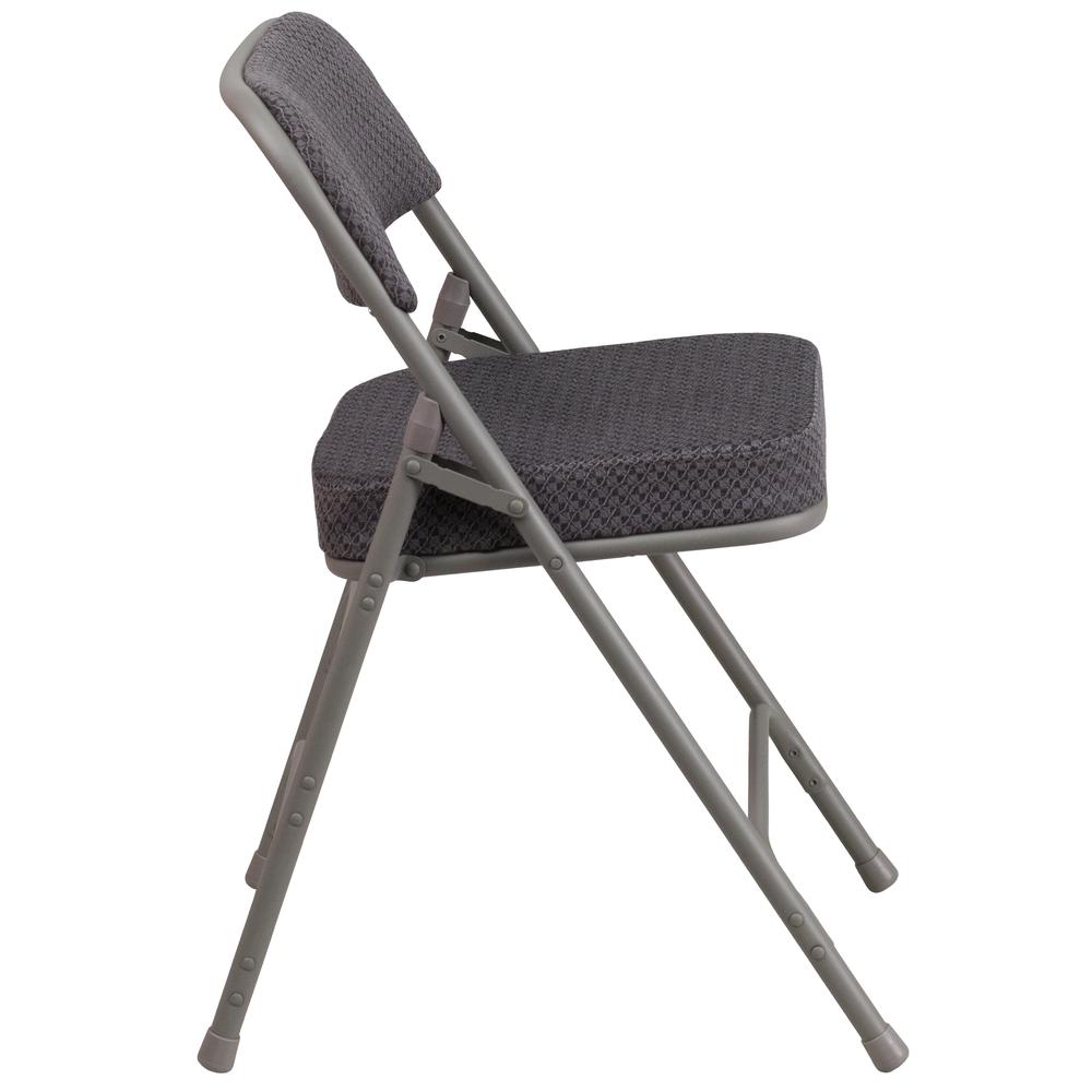2 Pk. HERCULES Series Premium Curved Triple Braced & Double Hinged Gray Fabric Metal Folding Chair. Picture 9